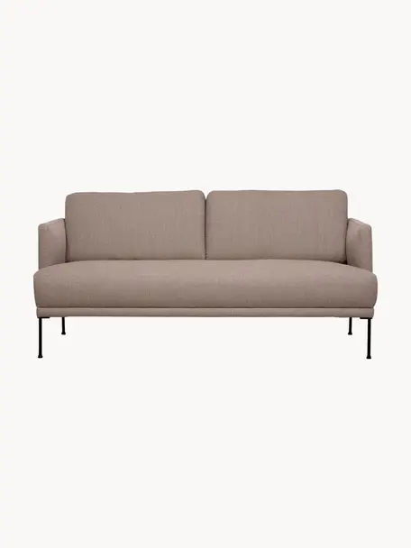 Bank Fluente (2-zits), Bekleding: 100% polyester, Frame: massief grenenhout, Poten: gepoedercoat metaal, Geweven stof taupe, B 166 x D 85 cm