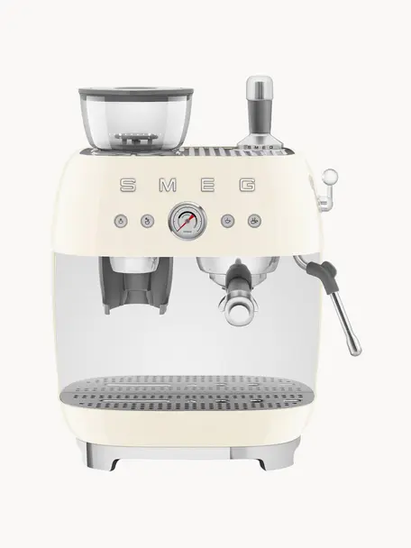 Kaffeemaschine 50's Style mit Siebträger, Aluminium-Druckguss, Edelstahl, Kunststoff, Off White, B 45 x H 50 cm