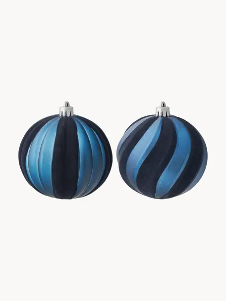Set de boules de Noël en velours, incassables Foresti Ø 8 cm, 12 élém, Plastique, velours, Bleu foncé, couleur argentée, Ø 8 cm