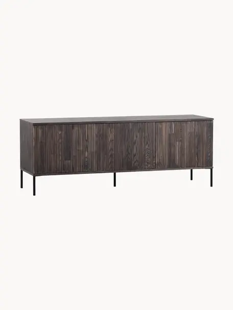 Mueble TV de madera de fresno Avourio, 3 puertas, Estructura: madera de fresno, Patas: metal recubierto Este pro, Madera de fresno oscura, An 150 x Al 56 cm