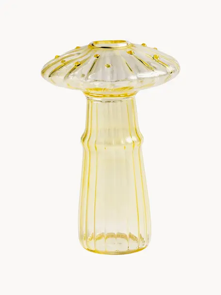 Skleněná váza Mushroom, V 14 cm, Sklo, Světle žlutá, Ø 9 cm, V 14 cm