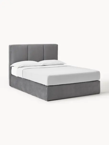 Boxspringbett Oberon, Matratze: 5-Zonen-Taschenfederkern, Webstoff Anthrazit, B 180 x L 200 cm, Härtegrad H2