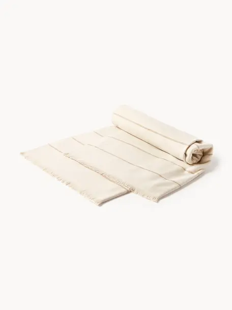 Plážový uterák s dekoratívnymi strapcami Elana, Krémovobiela, béžová, 100 x 180 cm