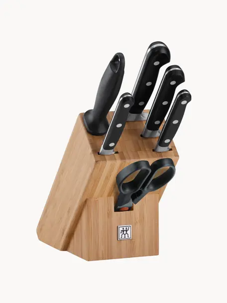 Set ceppo coltelli in legno di bambù Professional 7 pz, Maniglie: plastica, Legno chiaro, nero, argentato, Set in varie misure