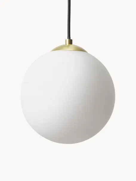 Lampada sferica a sospensione in vetro opalino Beth, Paralume: vetro opalino, Baldacchino: metallo ottonato, Bianco, Ø 20 cm