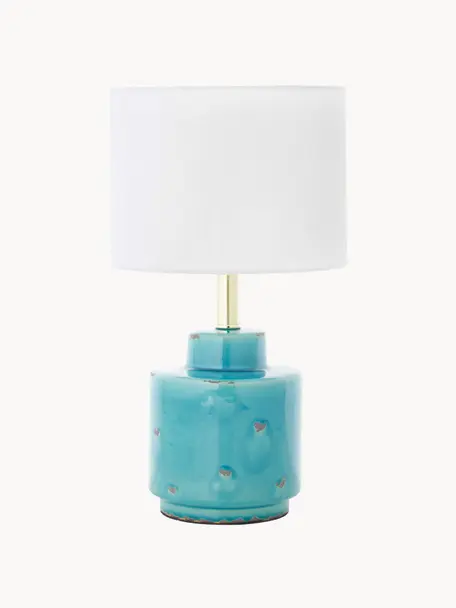 Lampe à poser en céramique Cous, Blanc, bleu, Ø 24 x haut. 42 cm