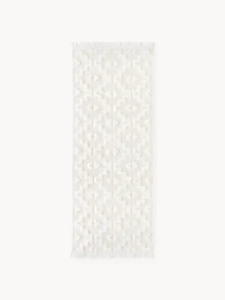 Ručně tkaný bavlněný běhoun s vystouplým vzorem Idris, 100 % bavlna, Krémově bílá, Š 80 cm, D 200 cm