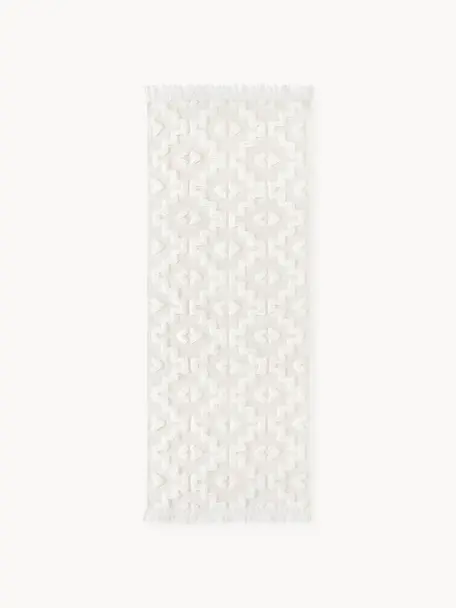 Ručne tkaný bavlnený behúň s reliéfnou štruktúrou Idris, 100 %  bavlna, Krémovobiela, Š 80 x D 200 cm