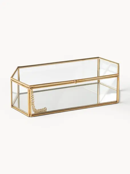 Aufbewahrungsbox Timea aus Glas, Rahmen: Metall, beschichtet, Goldfarben, B 23 x T 10 cm