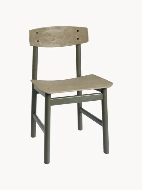 Handgemaakte houten stoel Consciouos, Frame: eikenhout, FSC-gecertific, Olijfgroen, B 47 x D 47 cm