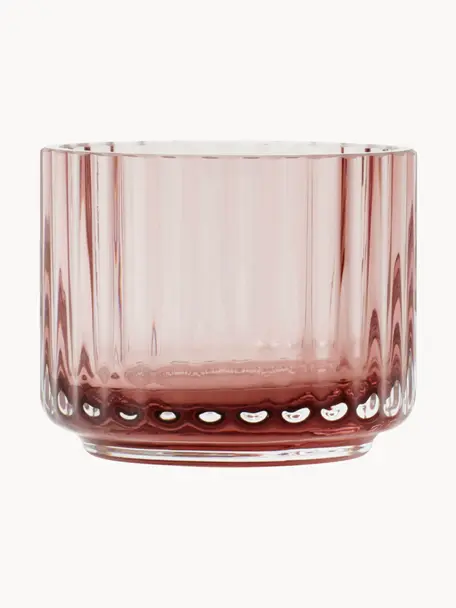 Photophore en verre soufflé bouche strié Lyngby, Verre, Vieux rose, transparent, Ø 7 x haut. 6 cm