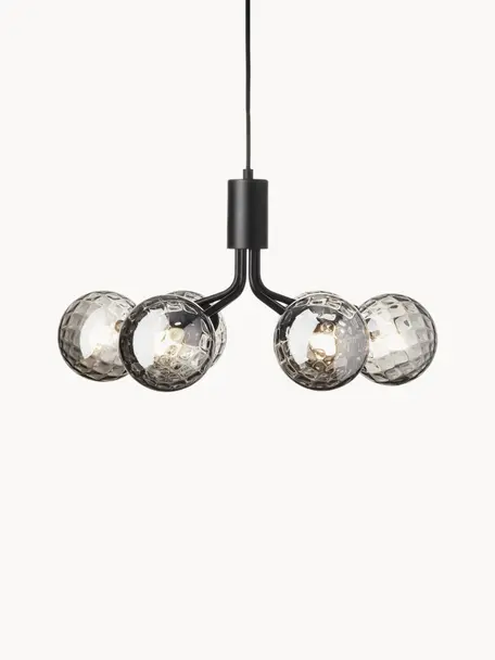 Lámpara de techo de vidrio Apiales, Cable: cubierto en tela, Negro, gris transparente, Ø 50 x Al 26 cm