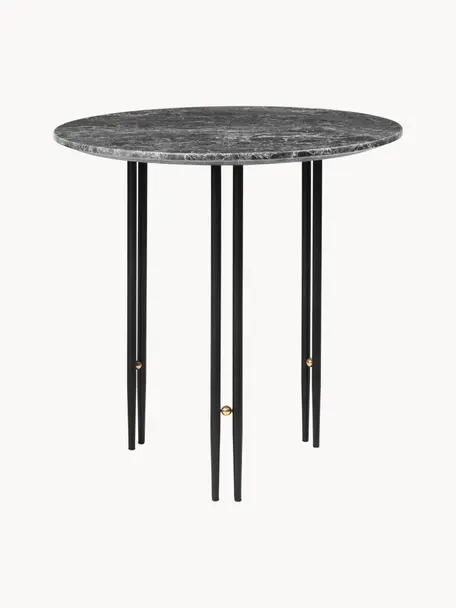 Tavolino rotondo in marmo IOI, Struttura: acciaio verniciato, Decorazione: ottonato, Grigio scuro marmorizzato, nero, Ø 50 x Alt. 50 cm