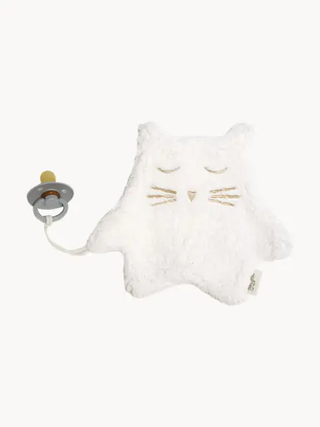 Doudou avec attache-tétine artisanal Kitten, Polyester, Blanc cassé, larg. 19 x long. 20 cm (taille M)