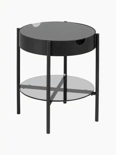 Mesa auxiliar Tipton, Estructura: metal con pintura en polv, Estantes: vidrio templado, Negro, gris oscuro, Ø 45 x Al 50 cm