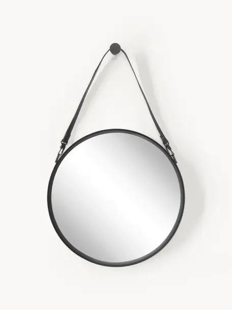 Specchio rotondo da parete  con cinghia per appenderlo Liz, Superficie dello specchio: vetro a specchio, Nero, Larg. 55 x Alt. 100 cm
