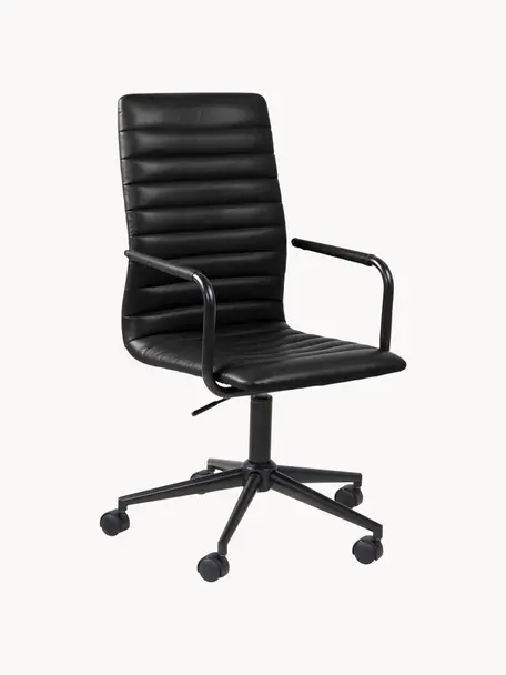 Silla de escritorio de cuero sintético Winslow, ajustable en altura, Tapizado: cuero sintético (poliuret, Asiento: 24 kg/m³, Estructura: metal con pintura en polv, Ruedas: plástico, Cuero sintético negro, An 45 x Al 58 cm