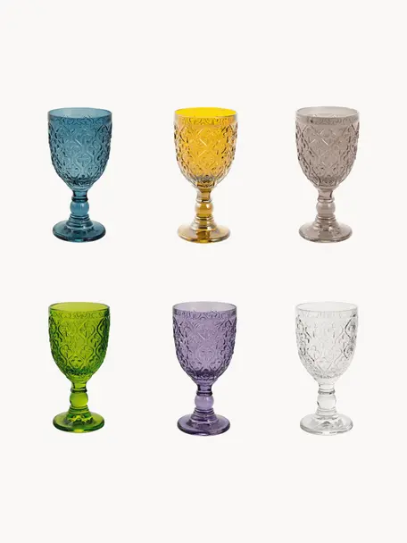 Súprava pohárov na víno so štruktúrovaným vzorom Marrakech, 6 dielov, Sklo, Viac farieb, Ø 8 x V 17 cm, 280 ml