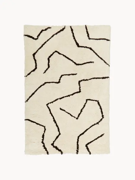 Handgetufteter Hochflor-Teppich Davin, Flor: 100% Polyester-Mikrofaser, Cremeweiß, Schwarz, B 160 x L 230 cm (Größe M)