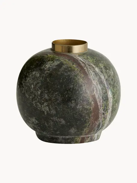 Marmeren kandelaar Ulva, Decoratie: gecoat metaal, Gemarmerd donkergroen, Ø 6 x H 6 cm