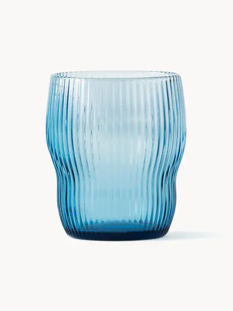 Vasos soplados artesanalmente con relieves Pum, 2 uds, Vidrio soplado artesanalmente, Azul claro, Ø 8 x Al 9 cm, 200 ml