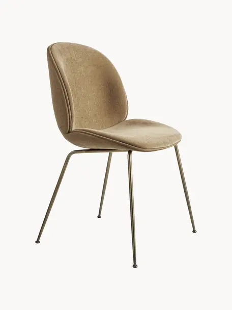 Gestoffeerde stoel Beetle, Bekleding: 100% polyester, Poten: gecoat staal, Geweven stof beige, goudkleurig mat, B 56 x D 58 cm