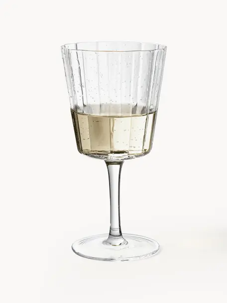 Calici vino in vetro soffiato con struttura scanalata Scallop Glasses 4 pz, Vetro soffiato, Trasparente, Ø 9 x Alt. 17 cm, 250 ml