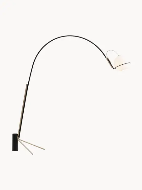 Grand lampadaire arc LED artisanal Alicanto, Noir, doré, larg. 258 x haut. 230 cm