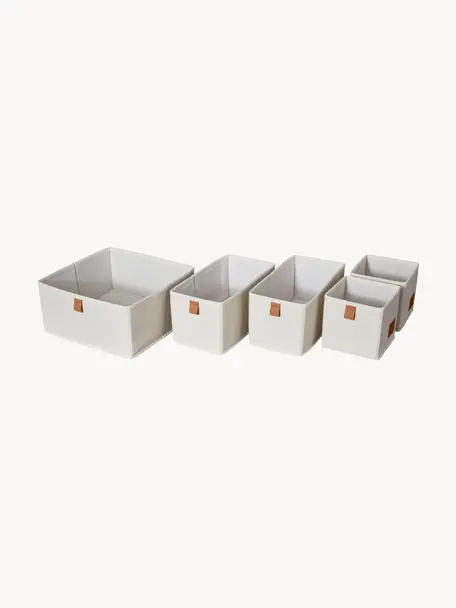 Set de cajas Premium, 5 uds., Beige claro, marrón, Set de diferentes tamaños