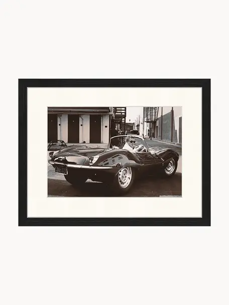 Zarámovaná fotografie Steve McQueen in his Jaguar, Černá, tlumeně bílá, Š 43 cm, V 33 cm
