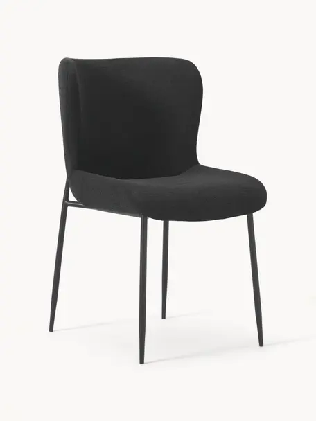 Gestoffeerde stoel Tess, Bekleding: 100% polyester, Poten: gepoedercoat metaal, Geweven stof zwart, B 49 x D 64 cm