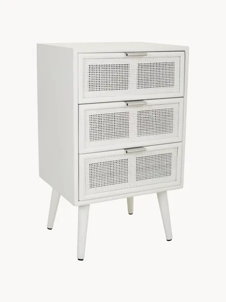 Comodino in legno con cassetti Cayetana Shelfy, Maniglie: metallo, Piedini: legno di bambù verniciato, Legno di bambù laccato , bianco, argentato, Larg. 42 x Alt. 71 cm