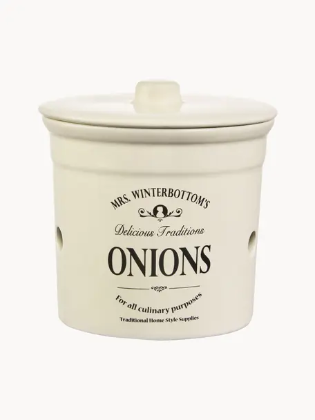Dóza Mrs Winterbottoms Onions, Kamenina, Krémově bílá, černá, Ø 17 cm, V 18 cm