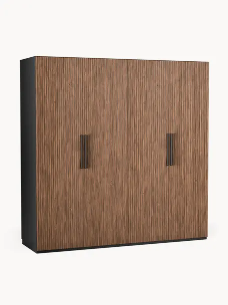 Modulární skříň ve vzhledu ořechového dřeva s otočnými dveřmi Simone, šířka 200 cm, více variant, Vzhled ořechového dřeva, černá, Interiér Basic, Š 200 x V 200 cm