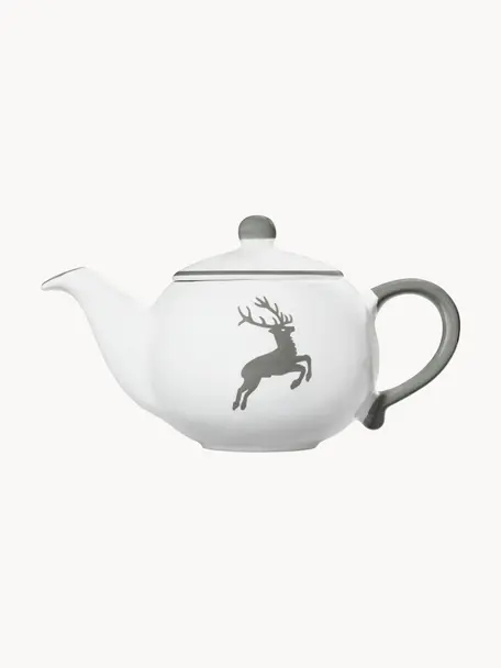 Handgefertigte Teekanne Grauer Hirsch, Keramik, Weiß, Grau, 500 ml