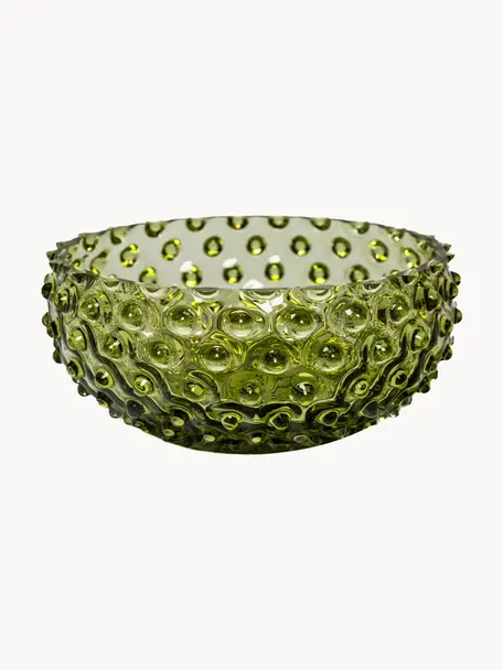 Mondgeblazen schaal Hobnail Tapas met reliëf, Glas, Olijfgroen, Ø 17 x H 7 cm