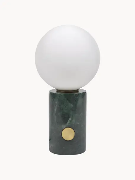 Kleine Nachttischlampe Lonela mit Marmorfuss, Lampenschirm: Glas, Weiss, Grün, marmoriert, Ø 15 cm x H 29 cm