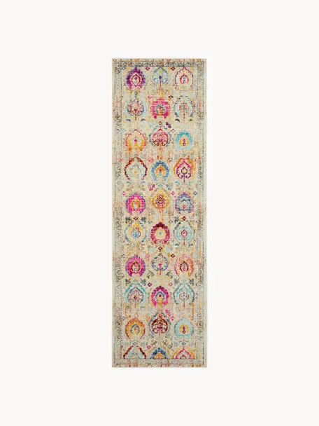 Niederflor-Läufer Kashan Vintage mit bunten Ornamenten, Flor: 100 % Polypropylen, Beige, B 71 x L 230 cm