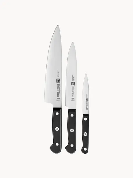 Messer-Set Gourmet, 3er-Set, Messer: Edelstahl, Griffe: Kunststoff, Silberfarben, Set mit verschiedenen Größen