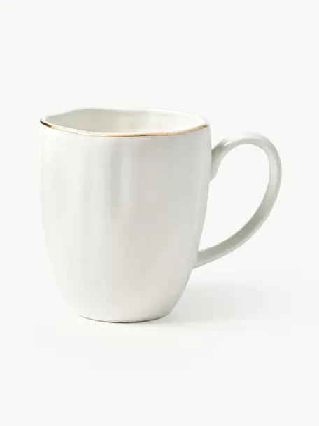 Tasses à thé en porcelaine Sali, 2 pièces, Porcelaine, Blanc avec bordure dorée, Ø 9 x haut. 10 cm, 350 ml