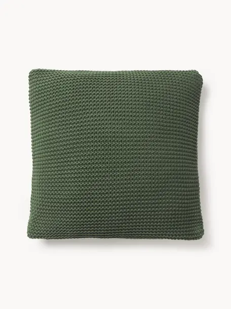 Federa arredo a maglia in cotone organico verde scuro Adalyn, 100% cotone organico, certificato GOTS, Verde scuro, Larg. 40 x Lung. 40 cm