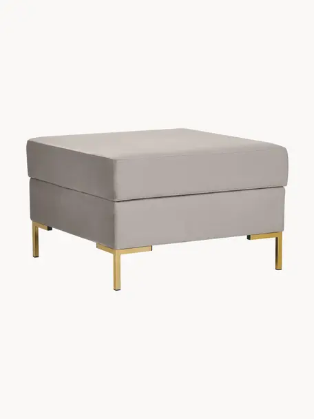 Sofa-Hocker Luna aus Samt mit Stauraum, Bezug: Samt (100 % Polyester), O, Gestell: Massives Buchenholz, Schi, Füße: Metall, galvanisiert Das , Samt Greige, Goldfarben, B 77 x H 49 cm