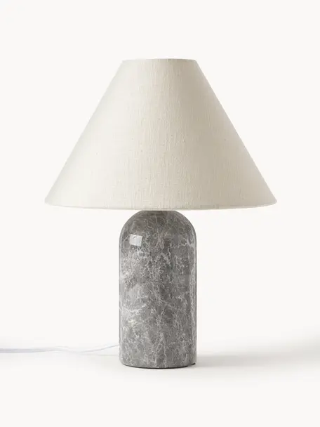 Lampada da tavolo con base in marmo Gia, Paralume: 50% lino, 50% poliestere, Base della lampada: marmo, Beige, grigio, marmorizzato, Ø 30 x Alt. 39 cm