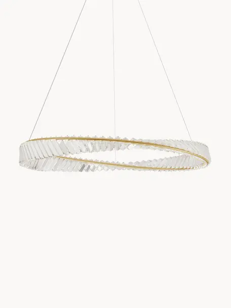 Grote dimbare hanglamp Aurelia, Decoratie: kristalglas, Goudkleurig, transparant, Ø 80 x H 8 cm