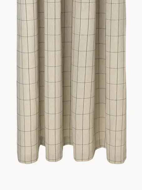 Rideau de douche en coton bio Chambray, déperlant, Beige clair, noir, damier, larg. 160 x long. 205 cm