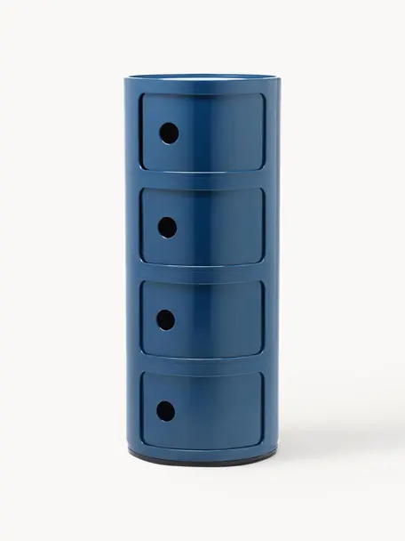 Mesa auxiliar de diseño Componibili, 4 módulos, Plástico (ABS) pintado con certificado Greenguard, Azul brillante, Ø 32 x Al 77 cm