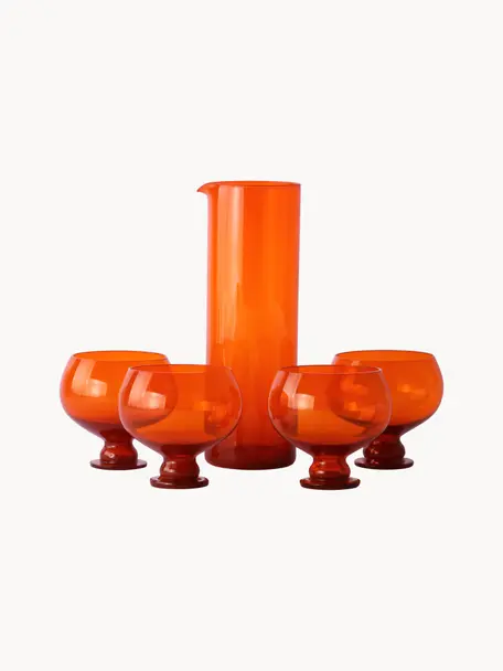 Set caraffa con bicchieri Funky 5 pz, Vetro, Arancione, Set in varie misure