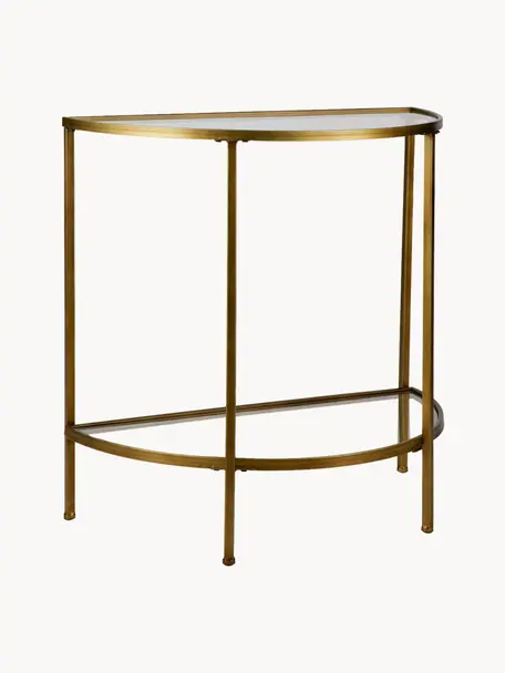 Polkruhový sklenený konzolový stolík Goddess, Odtiene zlatej, Š 76 x V 75 cm