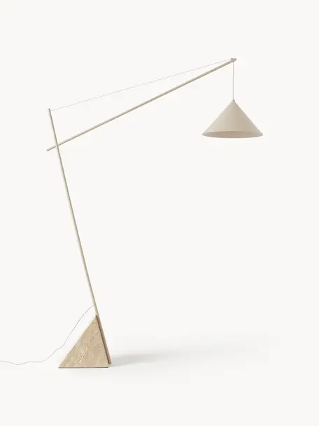 Lampada da lettura grande con base i travertino Reyna, Paralume: metallo verniciato a polv, Beige chiaro, travertino, Alt. 200 cm