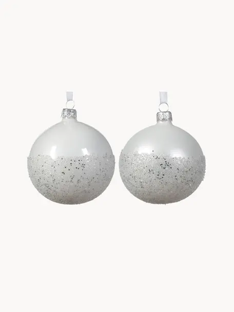 Set de bolas de Navidad Flossy, 6 uds., Vidrio, Blanco, Ø 8 cm
